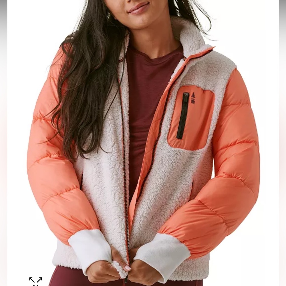 Bass Outdoors Women’s Olympia Puffer Sherpa Jacket, Orange/White, SZ XL, NWT!